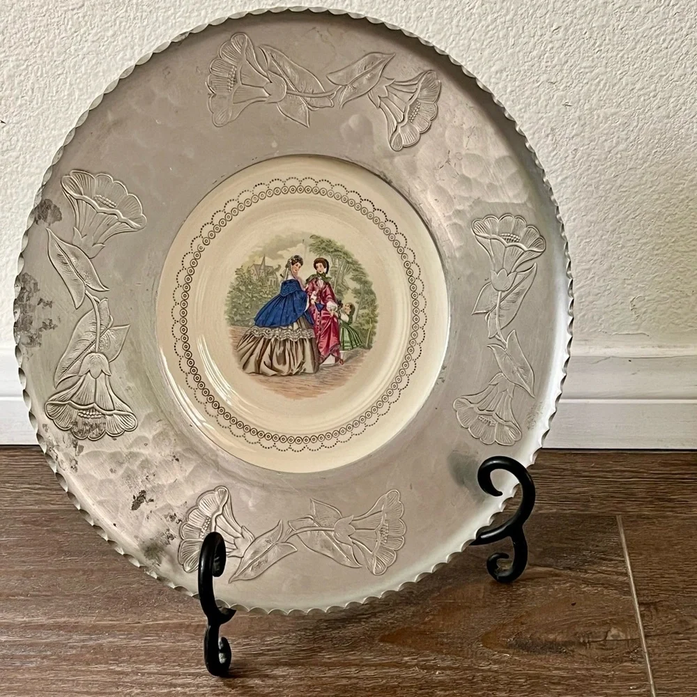 Decorative Silver Plate with Victorian Scene